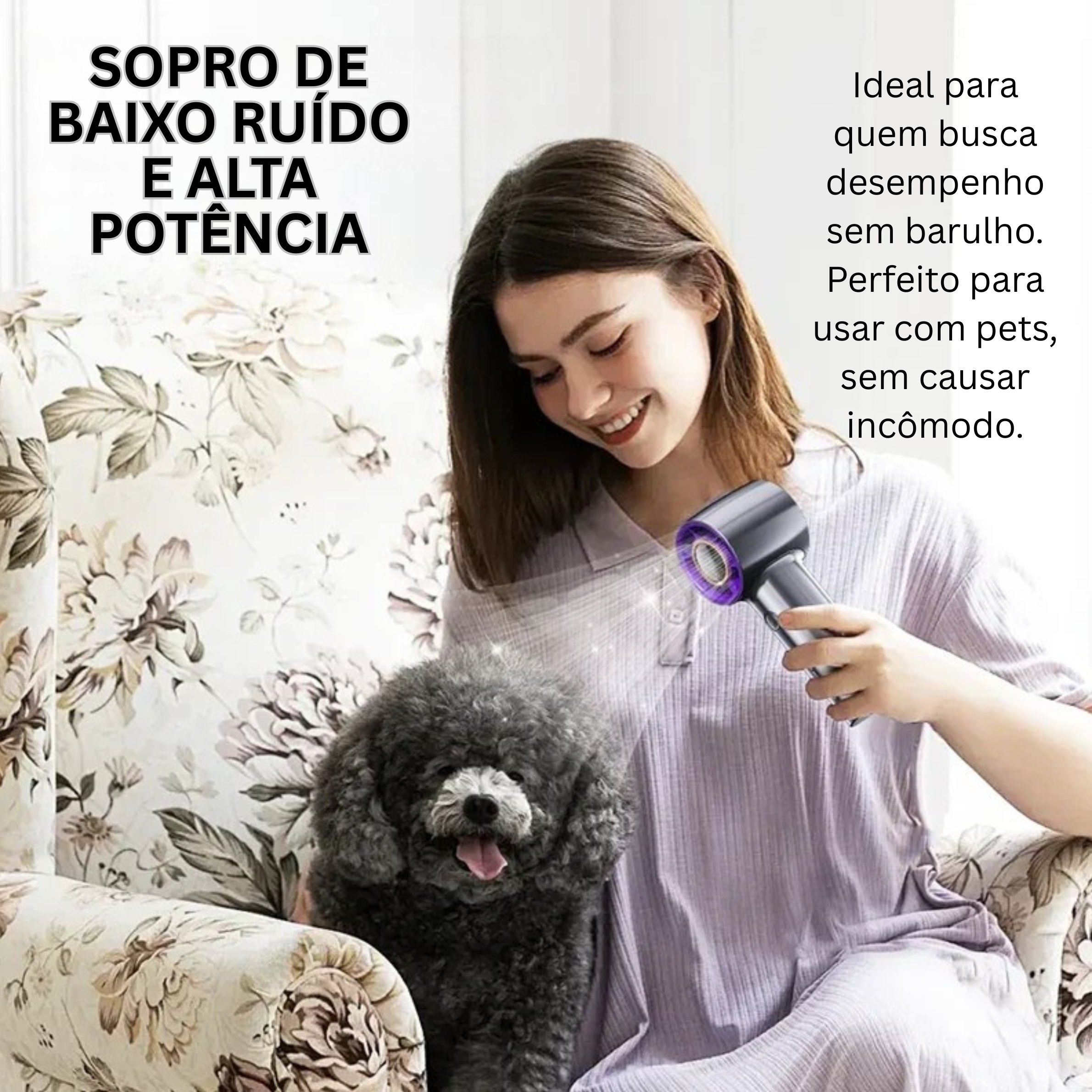 Seca Pet Portátil Silencioso USB Vento Sopro Mágico